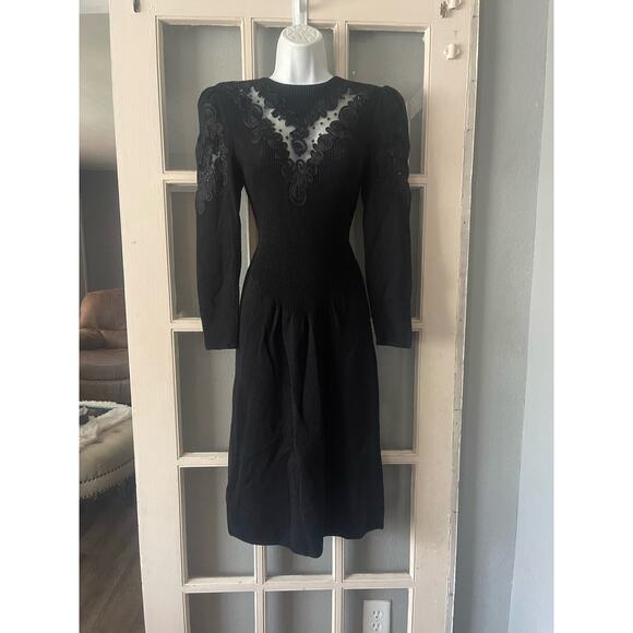 Vintage Pat Sandler Wellmore Black Santana Knit Bead Puff Sleeve Dynasty - Picture 5 of 11